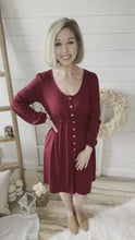 Load and play video in Gallery viewer, Dark Red Button Down Long Sleeve Dress
