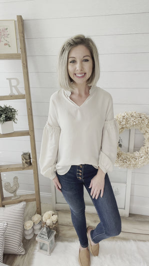 Cream Long Sleeve Cupro Top