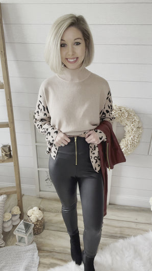 Burgundy High Waisted Zippered Up Faux Leather Leggings