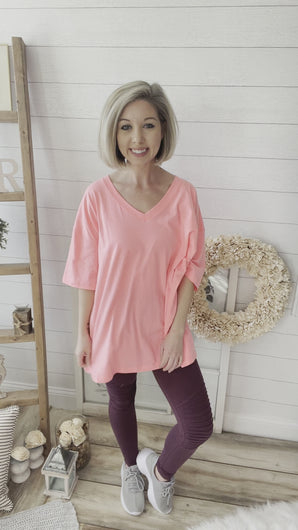 Coral Oversized V Neck Boyfriend T-Shirt
