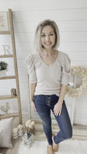Load and play video in Gallery viewer, Oatmeal Puffy Shoulder Top
