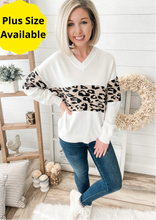 Load image into Gallery viewer, Leopard Accent V Neck Sweater
