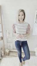 Load and play video in Gallery viewer, Striped With Leopard Ruffled Puff Sleeves Top
