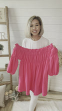 Load and play video in Gallery viewer, Plus Size Fuchsia Smocked Off-Shoulder Top
