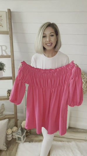 Plus Size Fuchsia Smocked Off-Shoulder Top