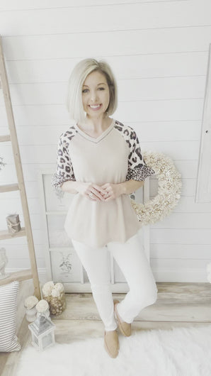 Mixed Leopard Waffle Knit Top