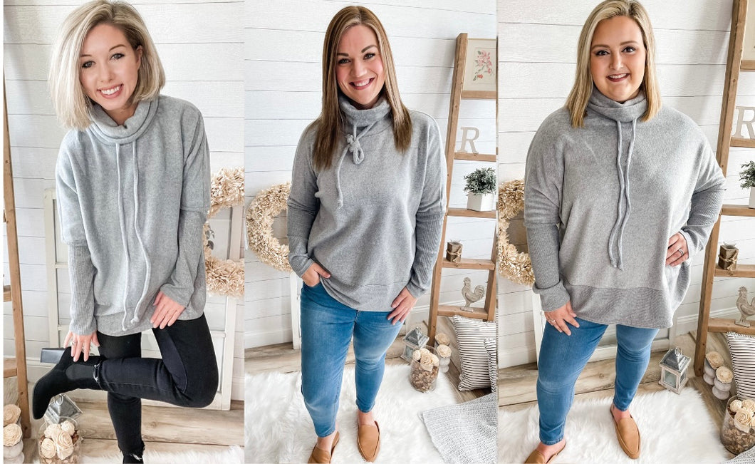 Grey Cowl Neck Pullover Sweater