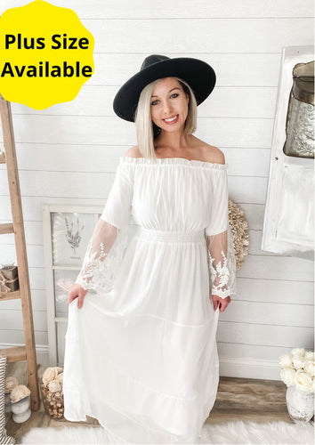 White Flare Lace Sleeve Maxi Dress