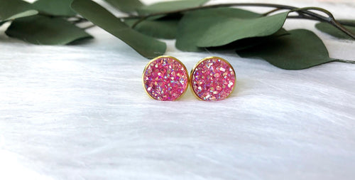 Pink Druzy Earrings