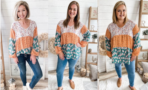 Fall For Me Floral Color Block Babydoll Top