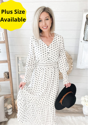 Polka Dot Long Sleeve Maxi Dress