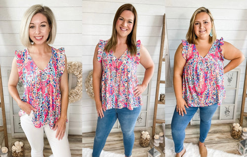 Babydoll V Neck Floral Print Lilly Inspired Ruffled Top