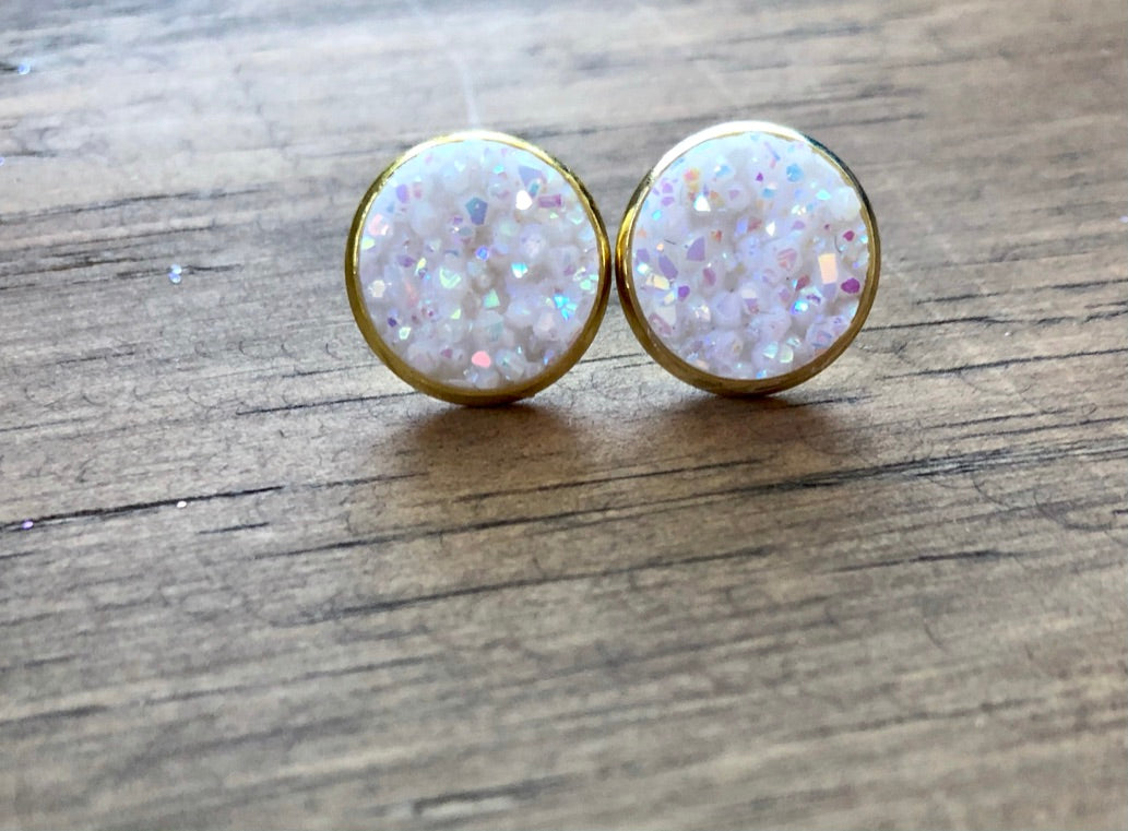 White Druzy Earrings