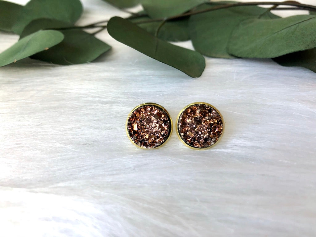 Dark Rose Gold Druzy Earrings