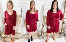 Load image into Gallery viewer, Dark Red Button Down Long Sleeve Dress
