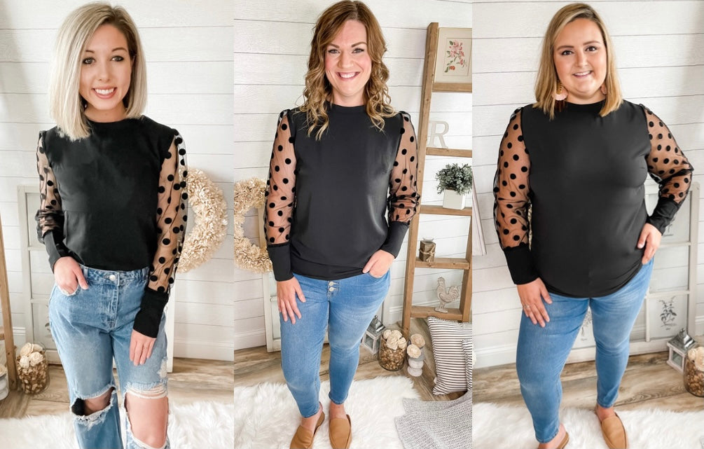 Polka Dot Mesh Sleeve Top