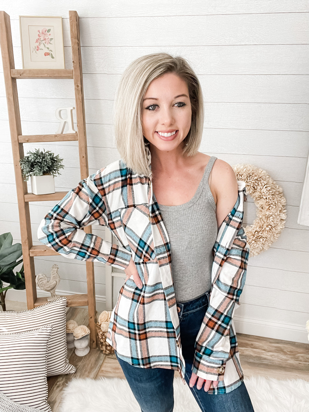 Blue and Copper Plaid Shacket