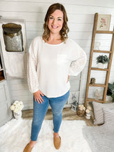 Load image into Gallery viewer, Waffle Knit Lightweight Sweater With Eyelet Bubble Sleeves
