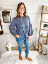 Load image into Gallery viewer, Front Tie Eyelet Bubble Sleeve Top
