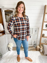Load image into Gallery viewer, Plaid Top With Tie Up Sleeves
