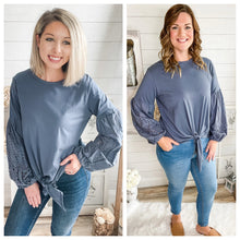 Load image into Gallery viewer, Front Tie Eyelet Bubble Sleeve Top
