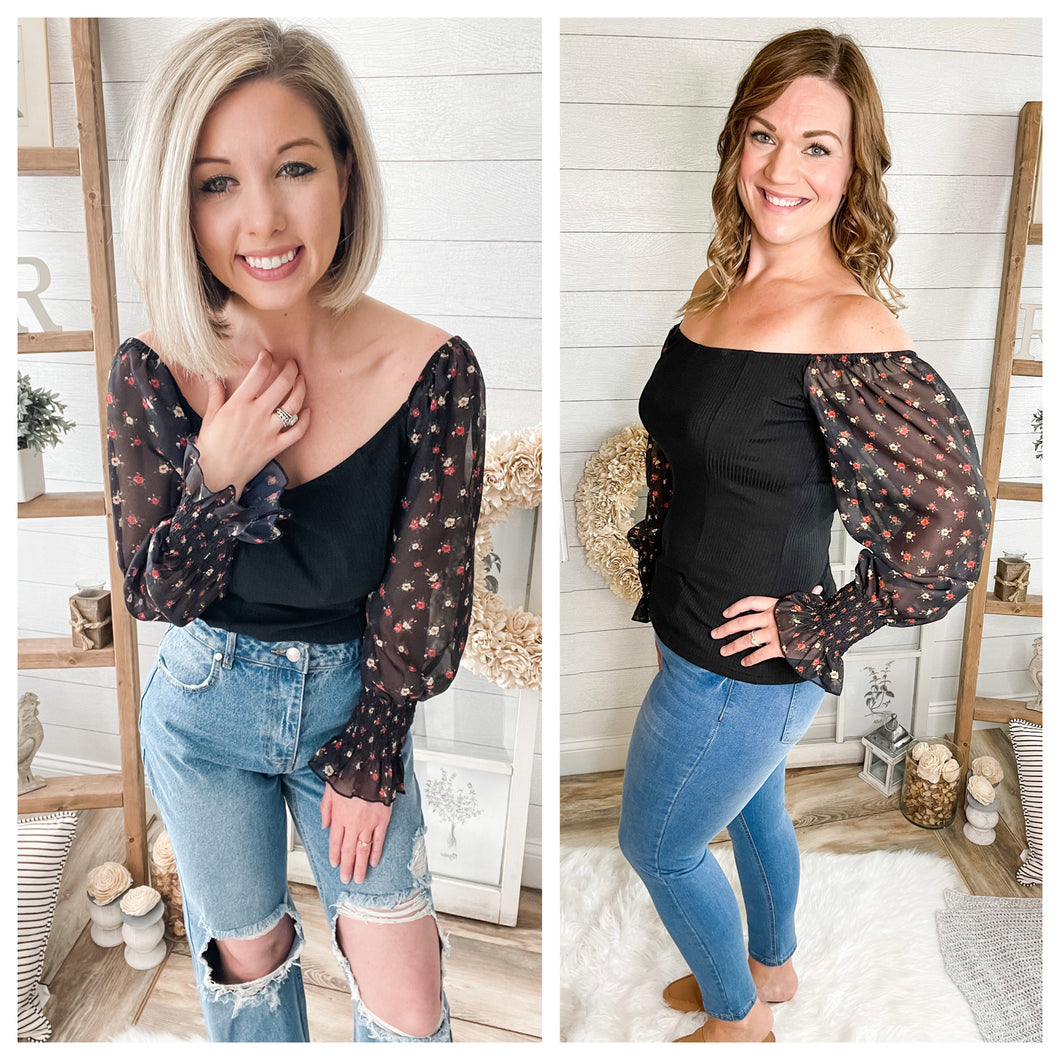 Floral Mesh Sleeve Top
