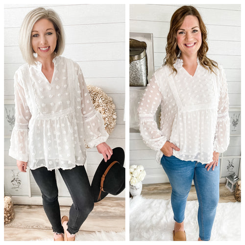 Ruffled Lace Lined Swiss Dot Top