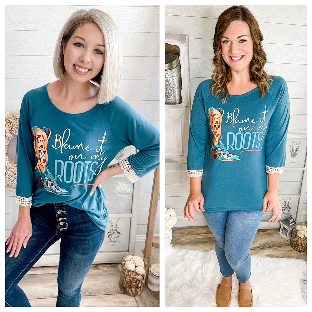 Blame It All On My Roots Top With Lace Detail Lightweight Top