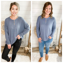 Load image into Gallery viewer, Steel Blue Long Sleeve 3 Button Down Lightweight Sweater
