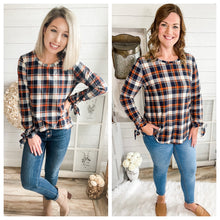 Load image into Gallery viewer, Plaid Top With Tie Up Sleeves
