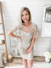 Load image into Gallery viewer, Champagne Sequin and Mesh Mini Dress With Tassel Sleeves
