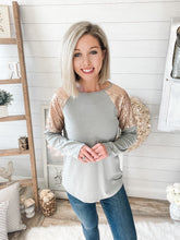 Load image into Gallery viewer, Gold Sequin Shoulder Long Sleeve Top
