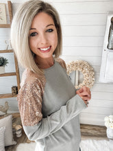 Load image into Gallery viewer, Gold Sequin Shoulder Long Sleeve Top
