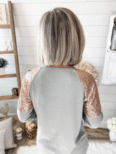 Load image into Gallery viewer, Gold Sequin Shoulder Long Sleeve Top
