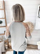 Load image into Gallery viewer, Gold Sequin Shoulder Long Sleeve Top
