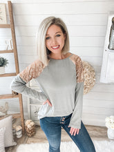 Load image into Gallery viewer, Gold Sequin Shoulder Long Sleeve Top
