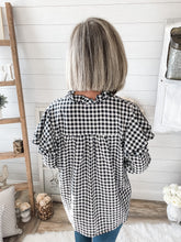Load image into Gallery viewer, Black and White Buffalo Plaid Ruffled Top
