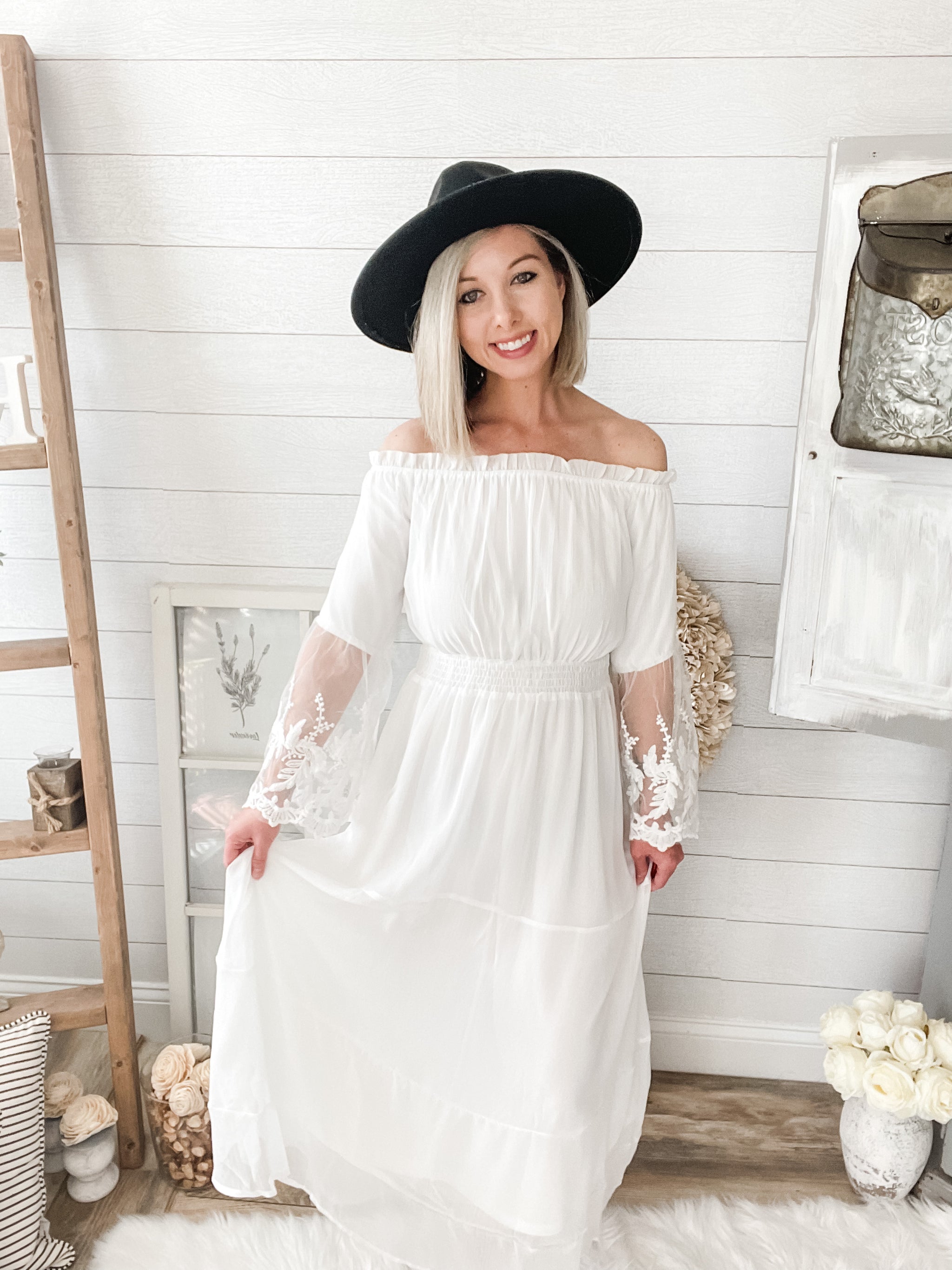 White Flare Lace Sleeve Maxi Dress Saluda Rose Boutique White Flare Lace Sleeve Maxi Dress Saluda Rose Boutique