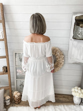 Load image into Gallery viewer, White Flare Lace Sleeve Maxi Dress
