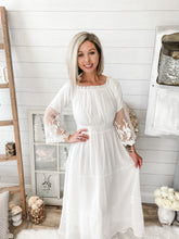 Load image into Gallery viewer, White Flare Lace Sleeve Maxi Dress
