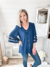 Load image into Gallery viewer, Flare Mesh Sleeve Button Down Top
