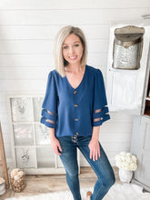 Load image into Gallery viewer, Flare Mesh Sleeve Button Down Top
