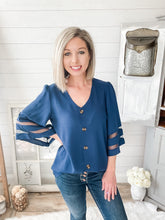 Load image into Gallery viewer, Flare Mesh Sleeve Button Down Top
