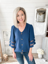 Load image into Gallery viewer, Flare Mesh Sleeve Button Down Top
