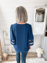 Load image into Gallery viewer, Flare Mesh Sleeve Button Down Top
