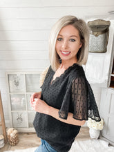 Load image into Gallery viewer, Lace Trim V Neck Swiss Dot Flutter Sleeve Top
