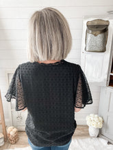 Load image into Gallery viewer, Lace Trim V Neck Swiss Dot Flutter Sleeve Top
