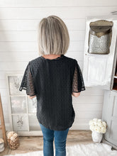 Load image into Gallery viewer, Lace Trim V Neck Swiss Dot Flutter Sleeve Top
