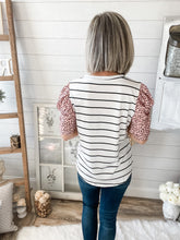 Load image into Gallery viewer, Striped With Leopard Ruffled Puff Sleeves Top
