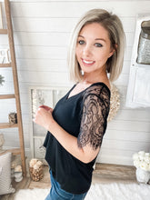 Load image into Gallery viewer, Black Scalloped Lace Short Sleeve Top
